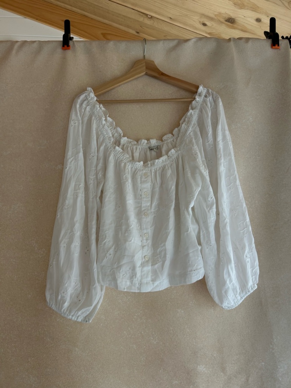 White Eyelet Button-Front Peasant Top